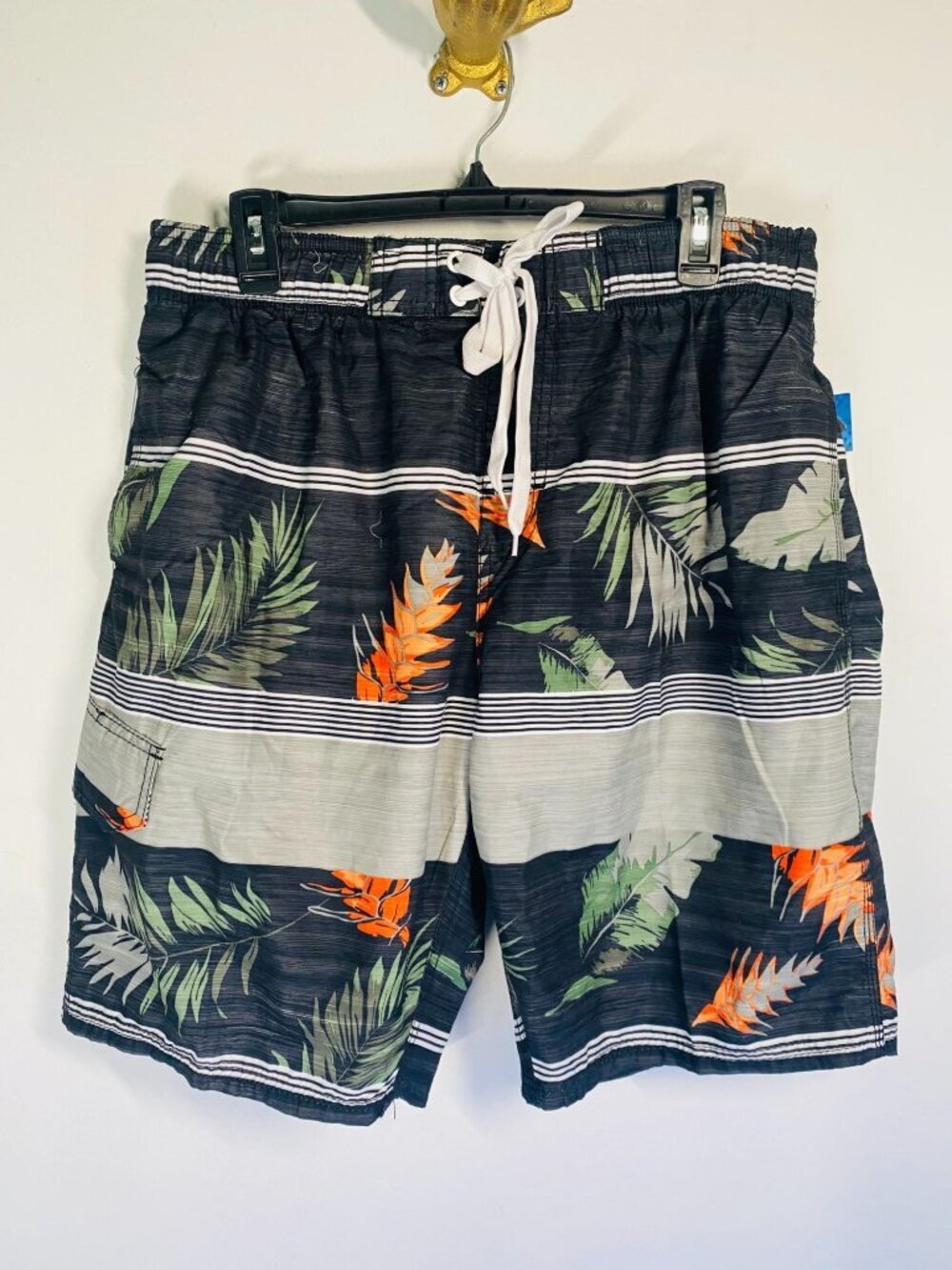 Kanu Surf Mens XXL Black/Orange Tropical Swim Trunks With Mesh Lining & Drawstri